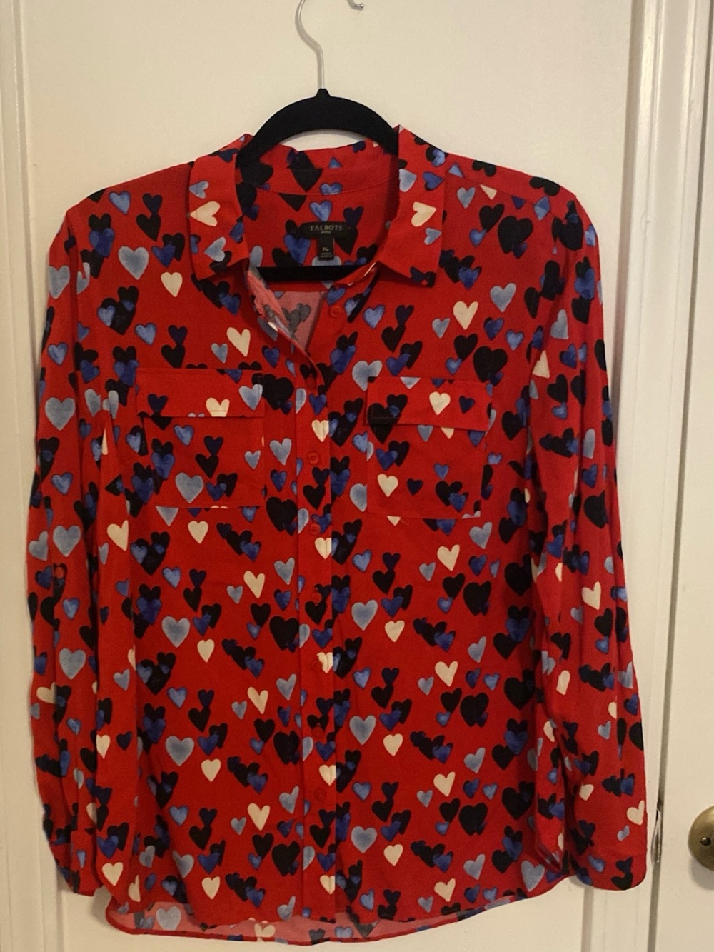 Talbots Red Heart-Print Button-Up Shirt